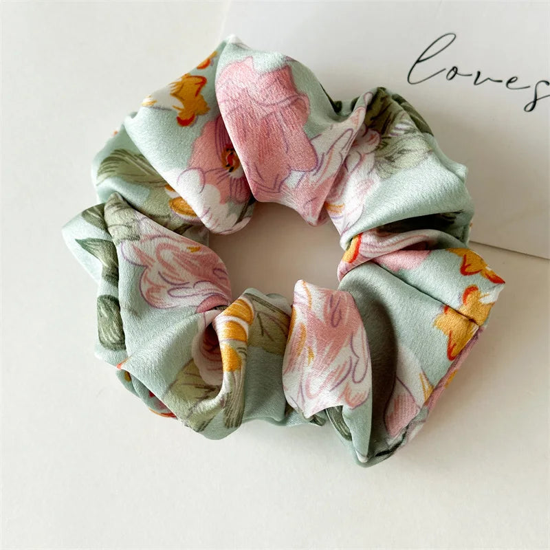 Floral Satin Scrunchies Set