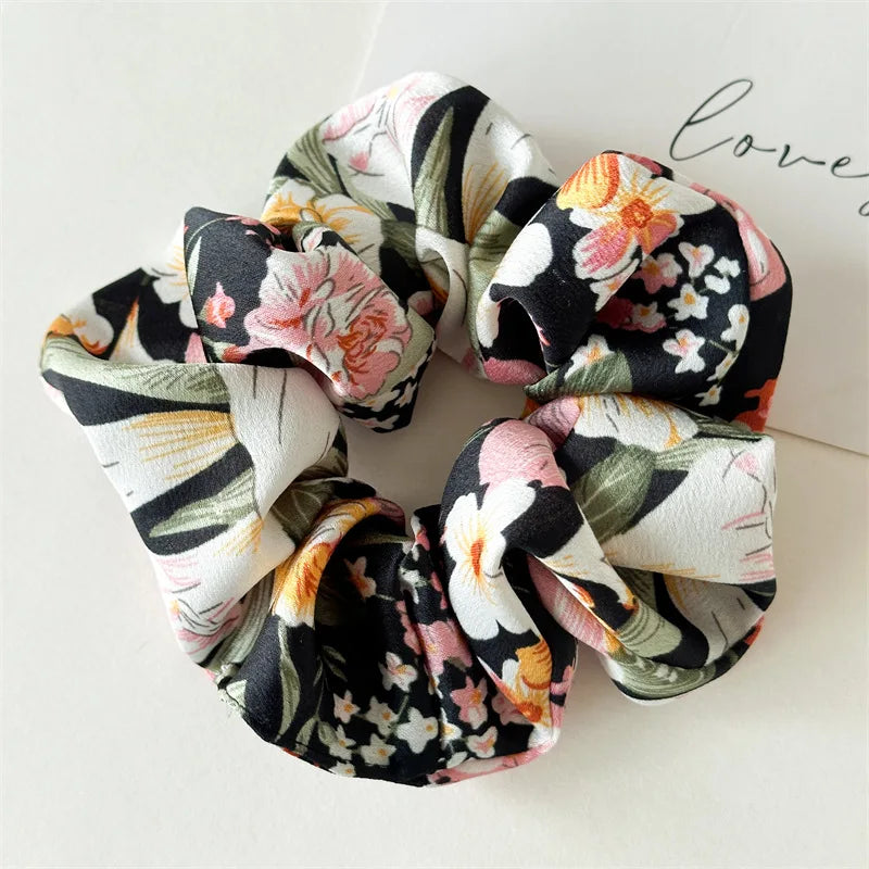 Floral Satin Scrunchies Set