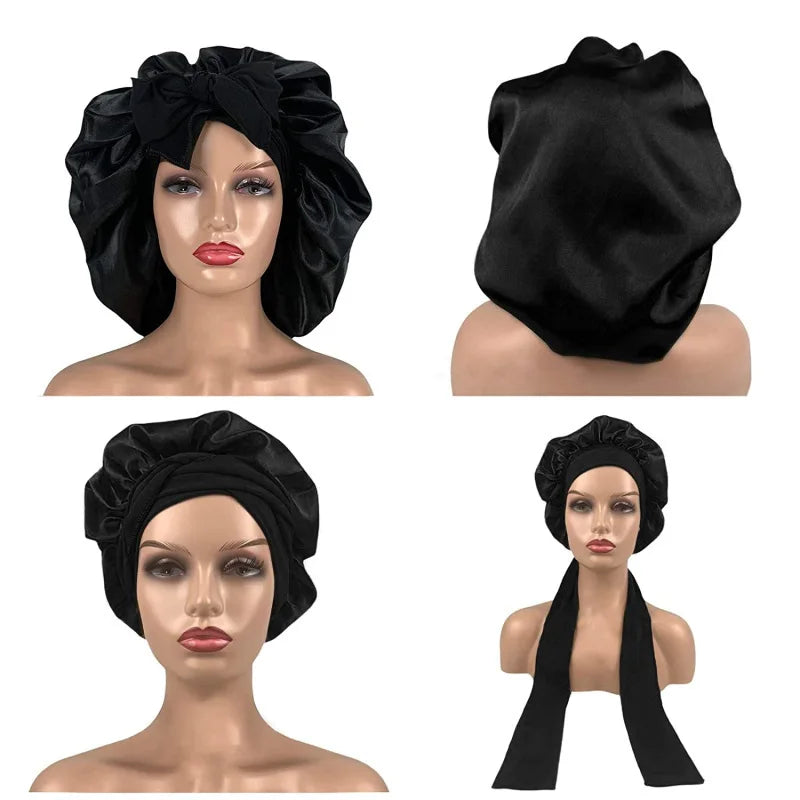 Extra-Long Satin Bonnet with Adjustable Tie | Hair Protection Sleep Cap