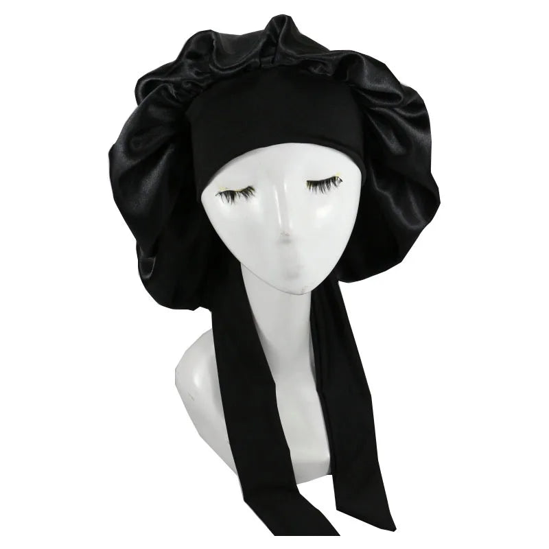 Extra-Long Satin Bonnet with Adjustable Tie | Hair Protection Sleep Cap