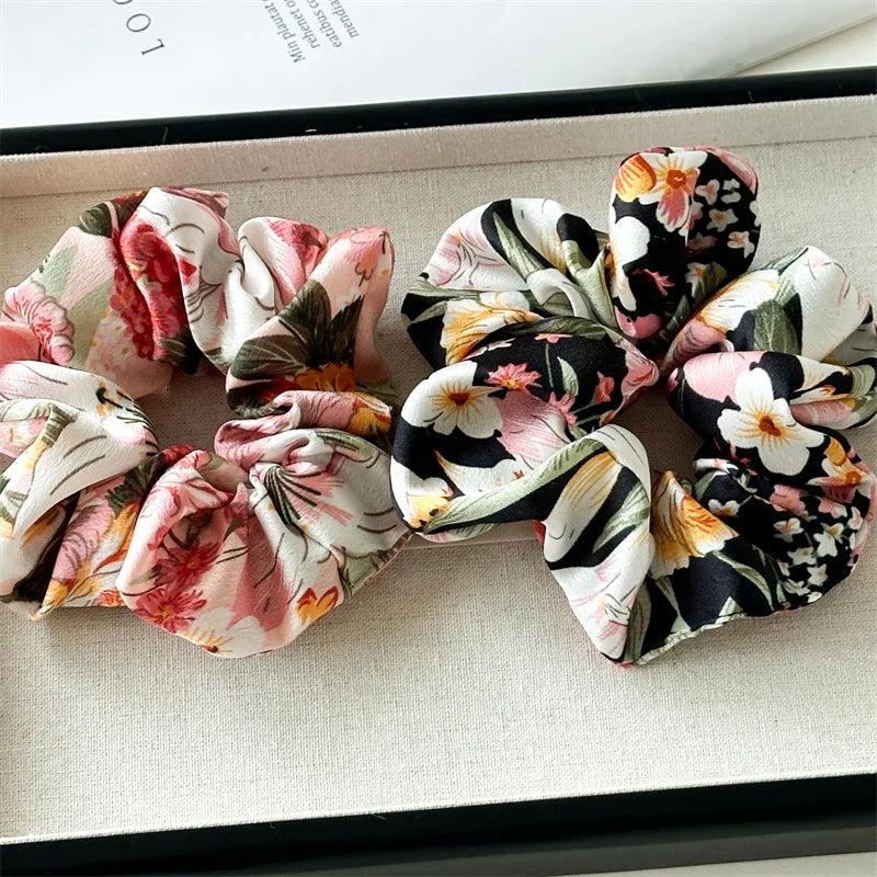 Floral Satin Scrunchies Set