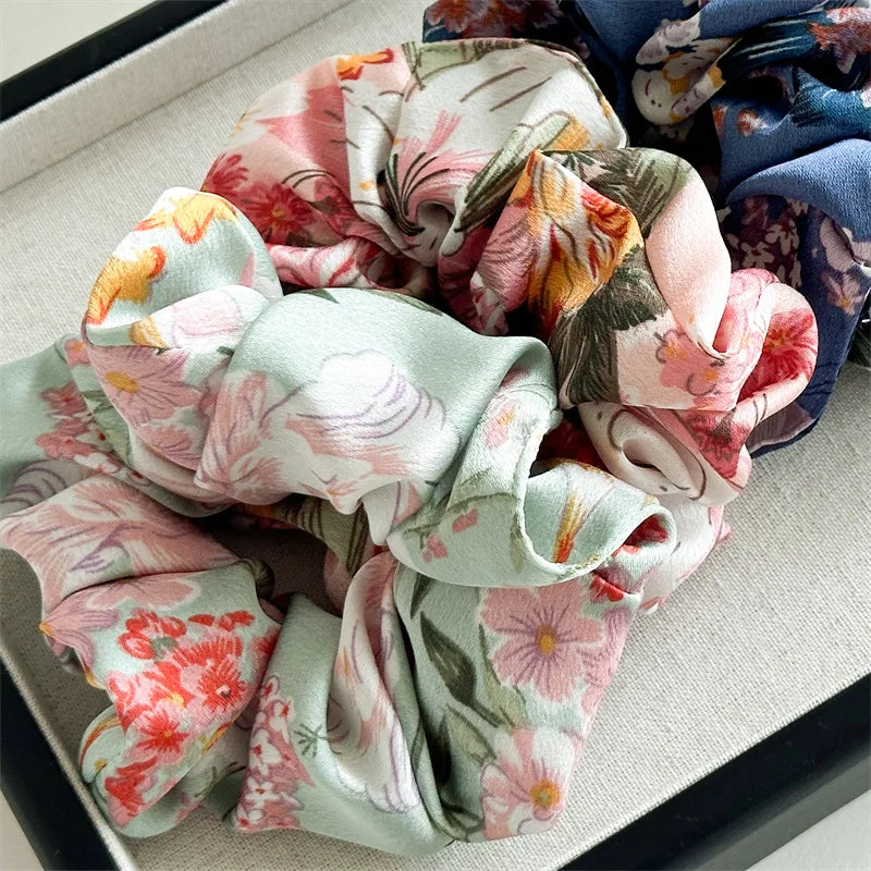 Floral Satin Scrunchies Set
