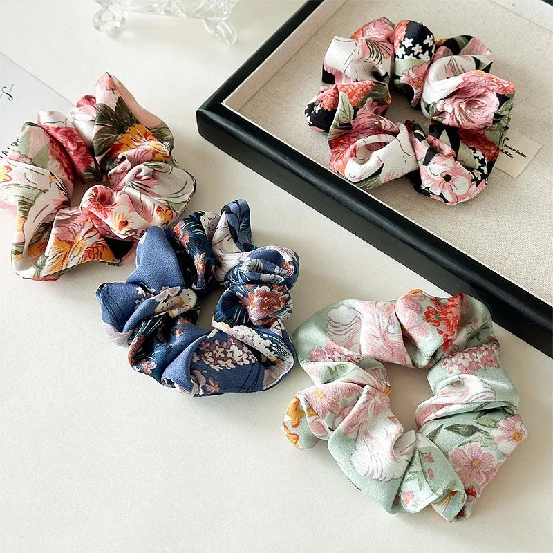 Floral Satin Scrunchies Set