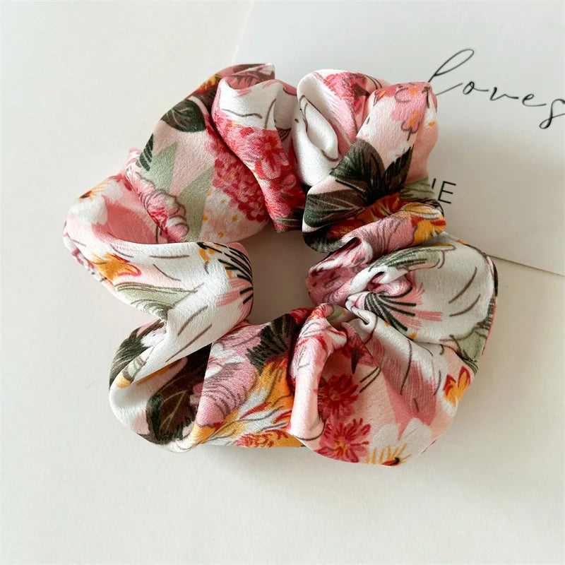 Floral Satin Scrunchies Set