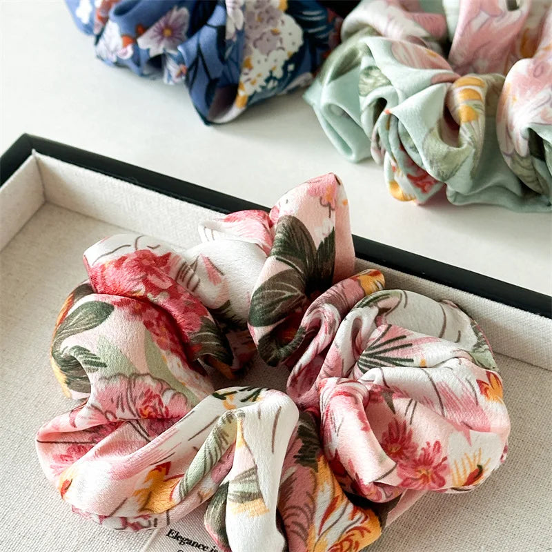 Floral Satin Scrunchies Set