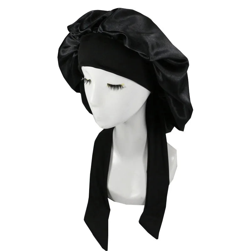 Extra-Long Satin Bonnet with Adjustable Tie | Hair Protection Sleep Cap