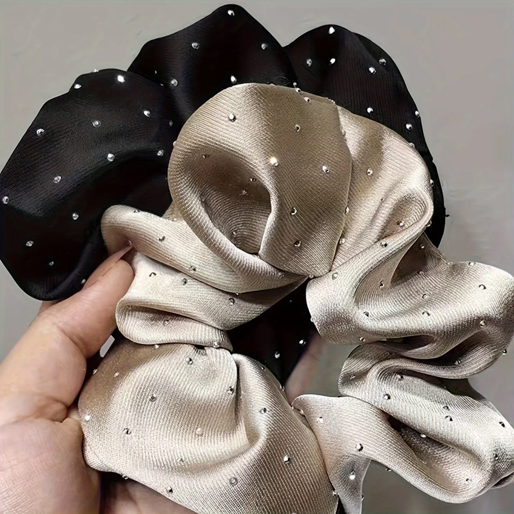 Satin Scrunchies With Rhinestones Decor - Soft And Comfortable Hair Ties For Ponytail And Hair Accessories