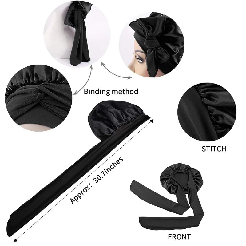 Extra-Long Satin Bonnet with Adjustable Tie | Hair Protection Sleep Cap