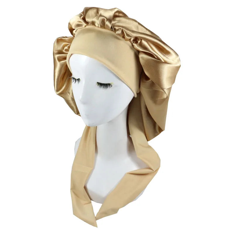 Extra-Long Satin Bonnet with Adjustable Tie | Hair Protection Sleep Cap