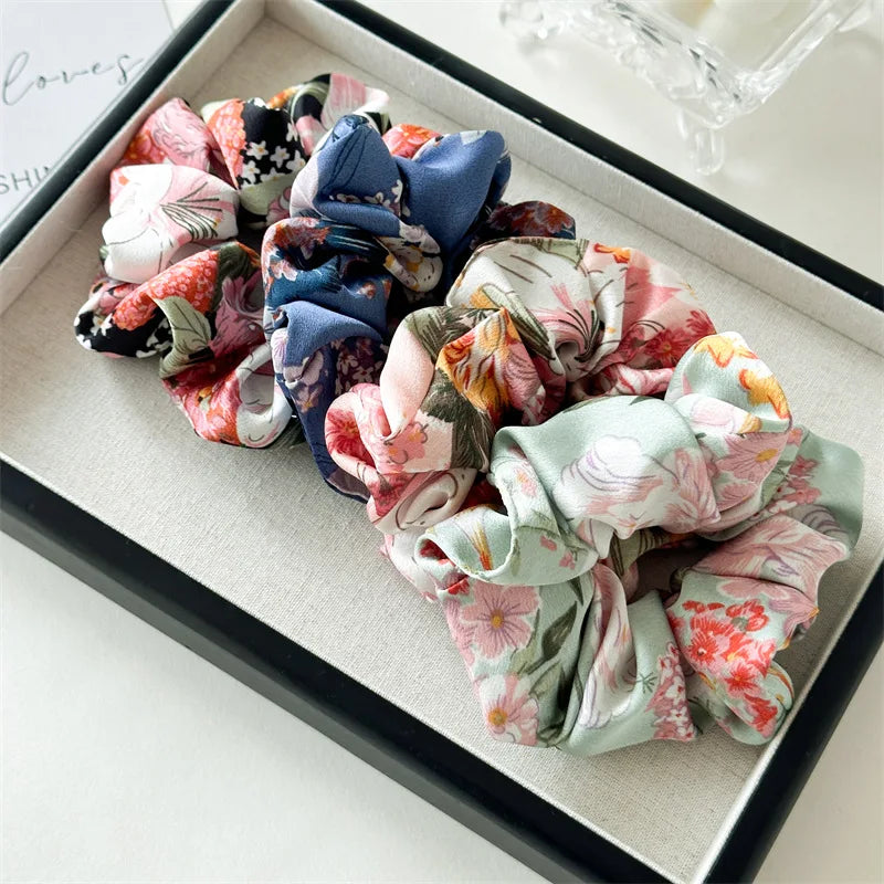 Floral Satin Scrunchies Set