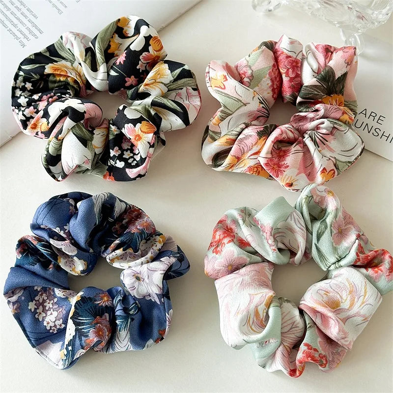 Floral Satin Scrunchies Set