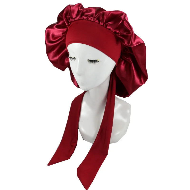 Extra-Long Satin Bonnet with Adjustable Tie | Hair Protection Sleep Cap