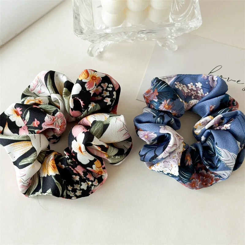 Floral Satin Scrunchies Set